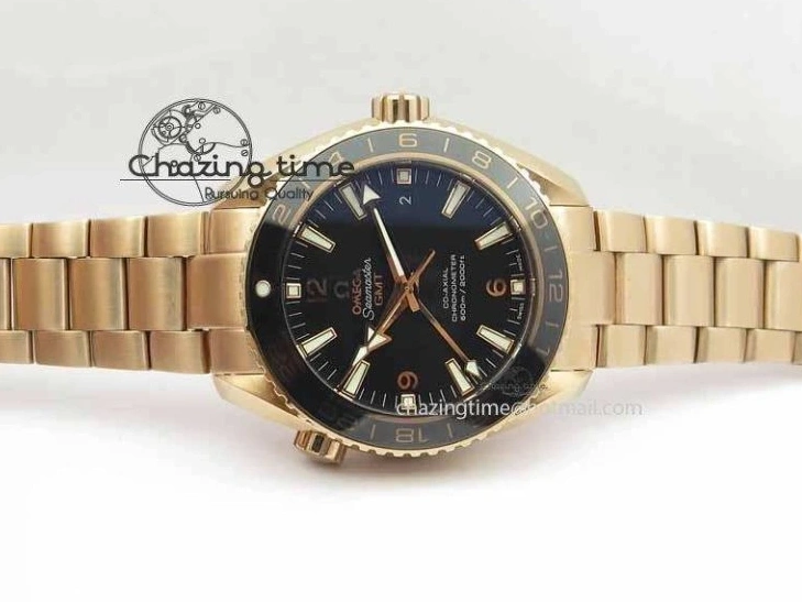 0305 Efficient Planet Ocean GMT 43.5mm RG V6F 1:1 Best Edition Black Dial On RG Bracelet A 8182